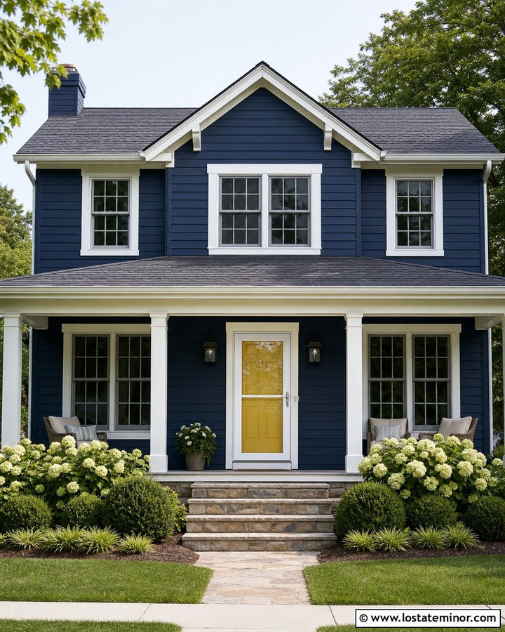 Navy Blue House With Yellow Door And White Storm Door - 30 Navy Blue House Design With Storm Door Ideas