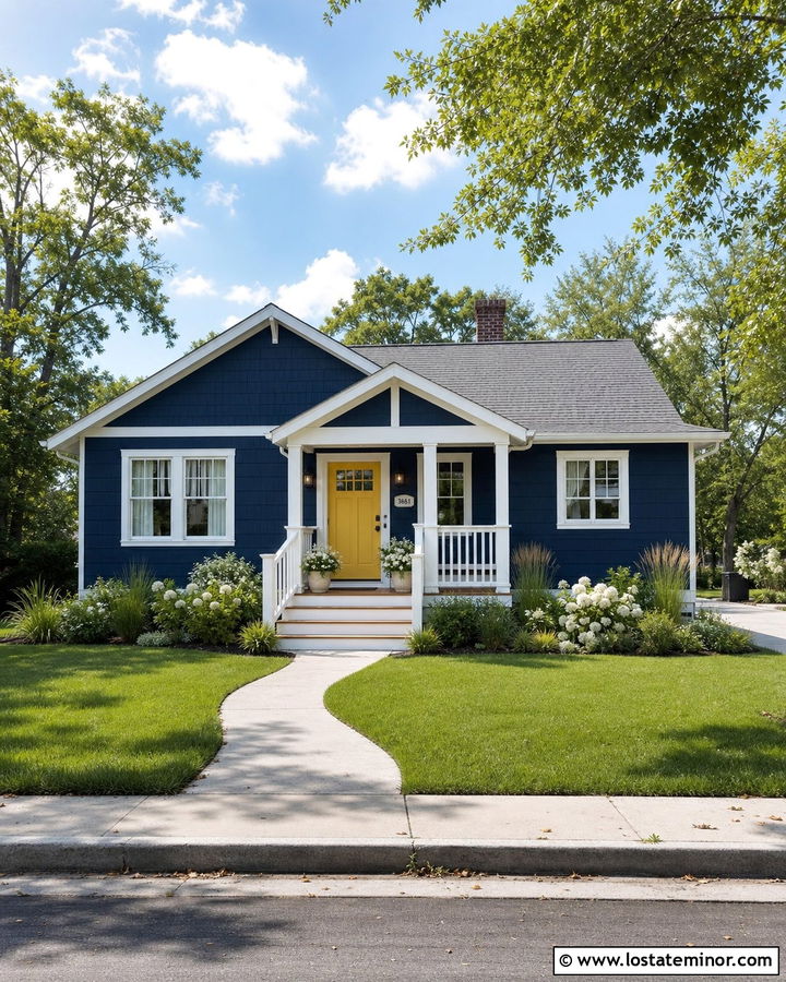 Navy Blue House With Yellow Door And White Trim - 30 Navy Blue House Design With Trim Ideas