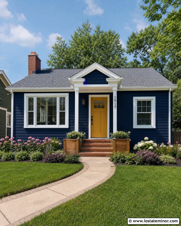 Navy Blue House With Yellow Front Door - 30 Navy Blue House Design With Front Door Ideas