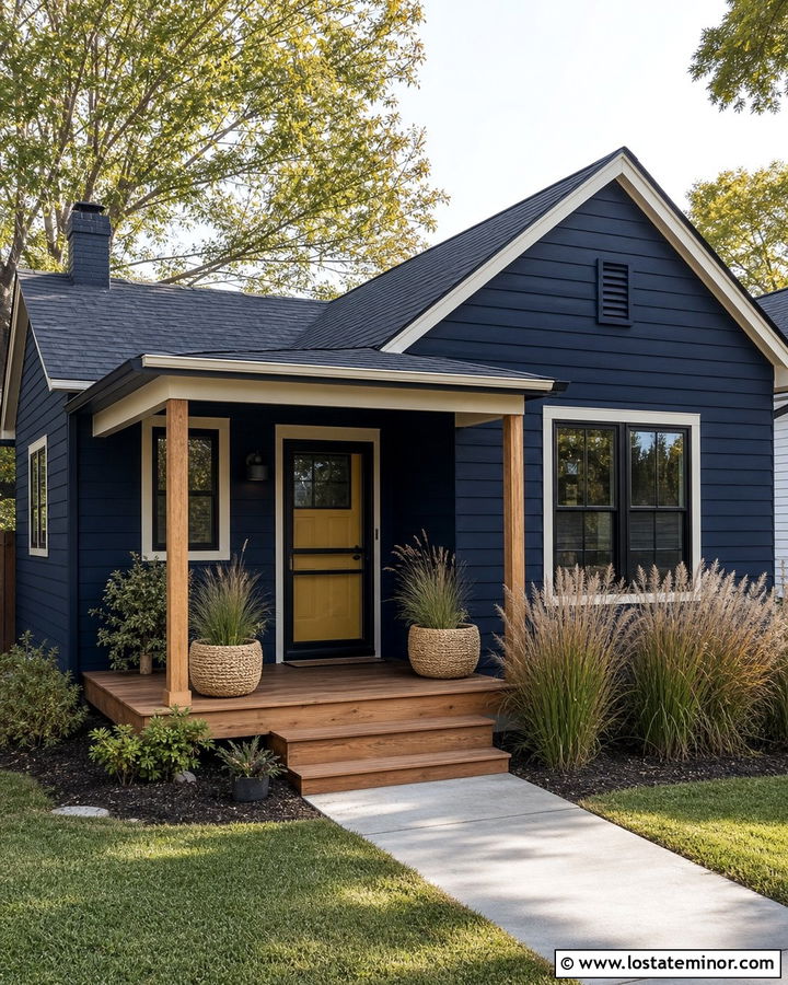 Navy Blue House With Yellow Front Door And Screen Door - 30 Navy Blue House Design With Screen Door Ideas