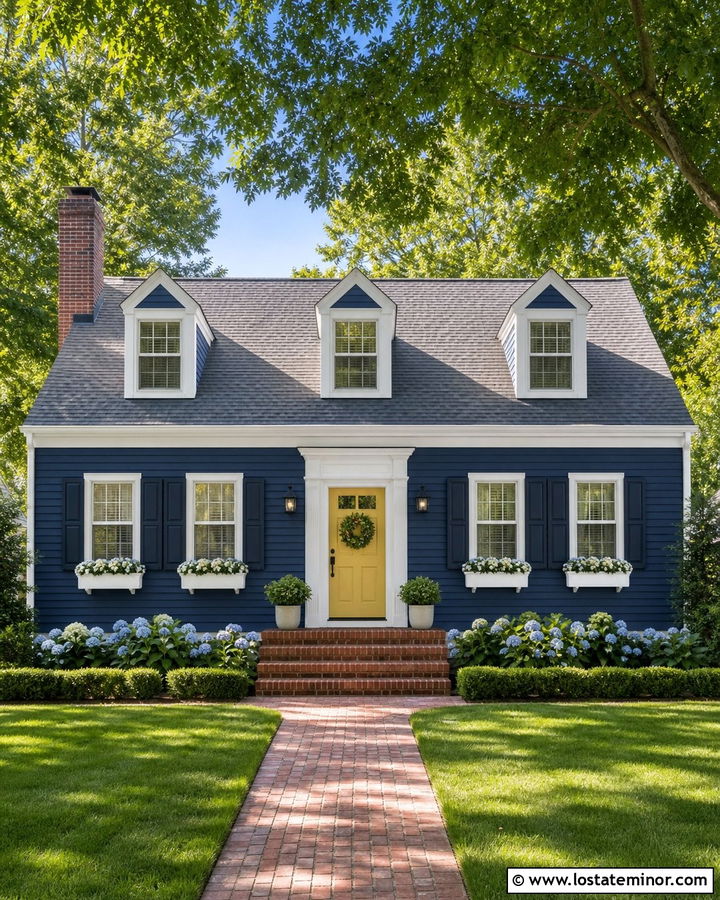 Navy Blue House With Yellow Front Door - 30 Navy Blue House Design With Entry Door Ideas