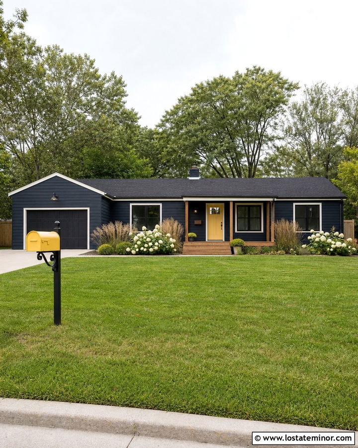 Navy Blue House With Yellow Mailbox - 30 Navy Blue House Design With Mailbox Ideas
