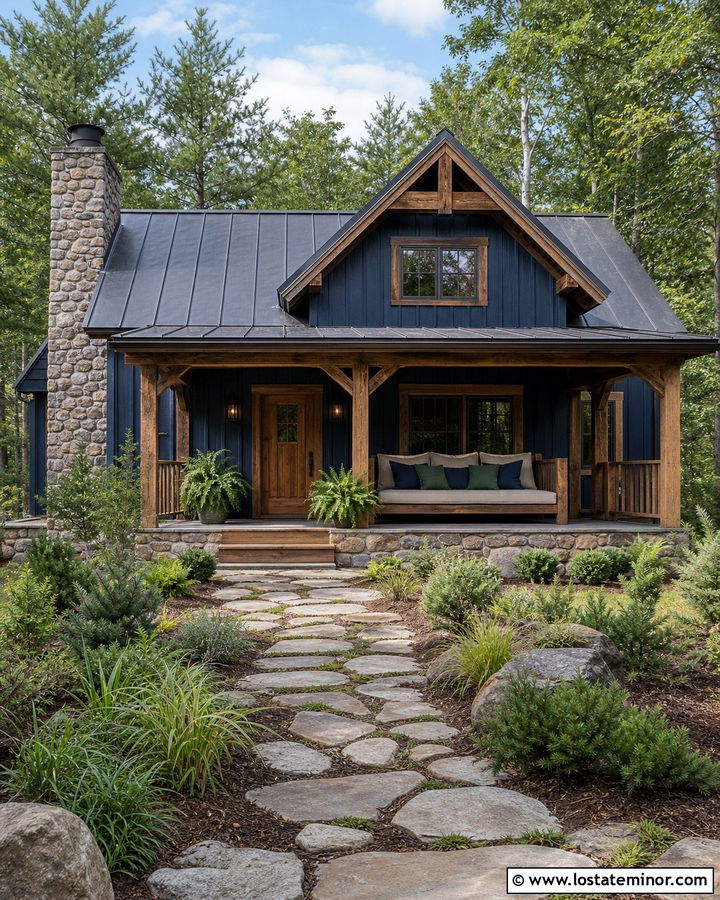 Navy Blue Log Cabin With Covered Daybed - 30 Navy Blue House Design With Daybed Ideas