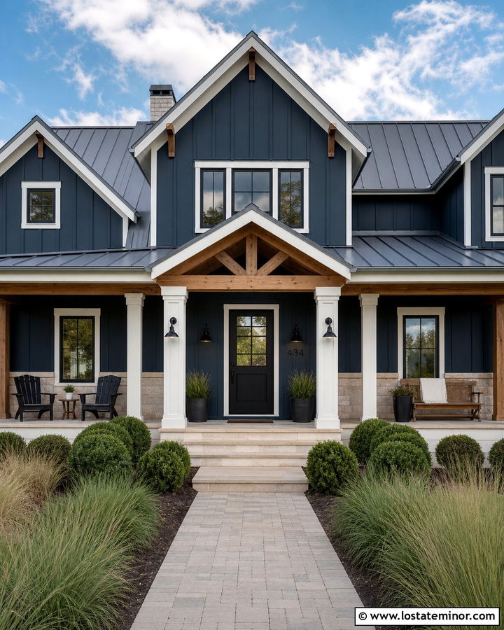Navy Blue Modern Farmhouse With Black Dutch Door - 30 Navy Blue House Design With Dutch Door Ideas