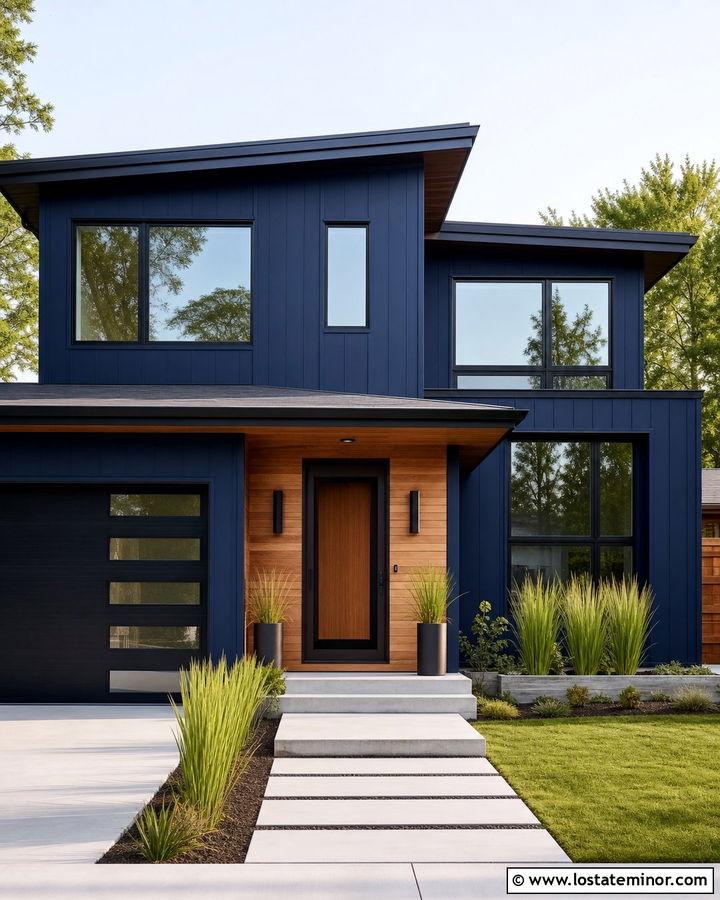 Navy Blue Modern House With Black Screen Door - 30 Navy Blue House Design With Screen Door Ideas