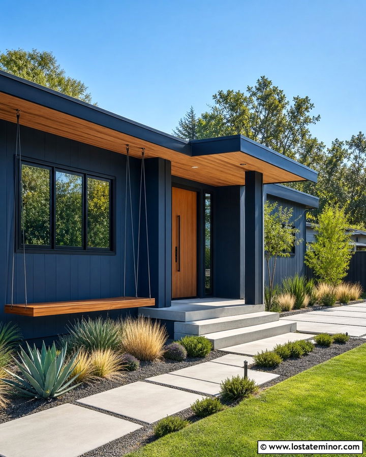 Navy Blue Modern House With Platform Swing - 30 Navy Blue House Design With Swing Ideas