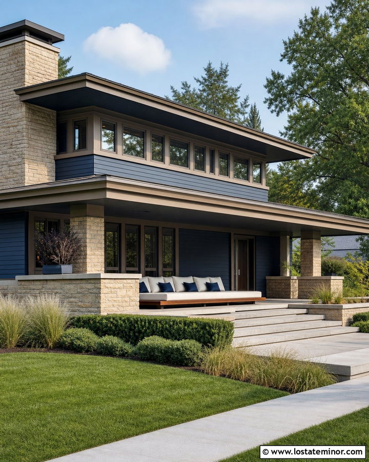 Navy Blue Prairie House With Low Daybed - 30 Navy Blue House Design With Daybed Ideas
