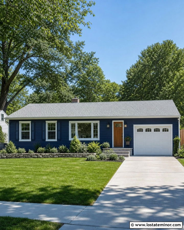 Navy Blue Ranch House With Matching Shutters - 30 Navy Blue House Design With Shutters Ideas