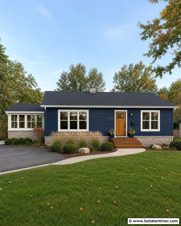 Navy Blue Ranch House With Side Sunroom - 30 Navy Blue House Design With Sunroom Ideas