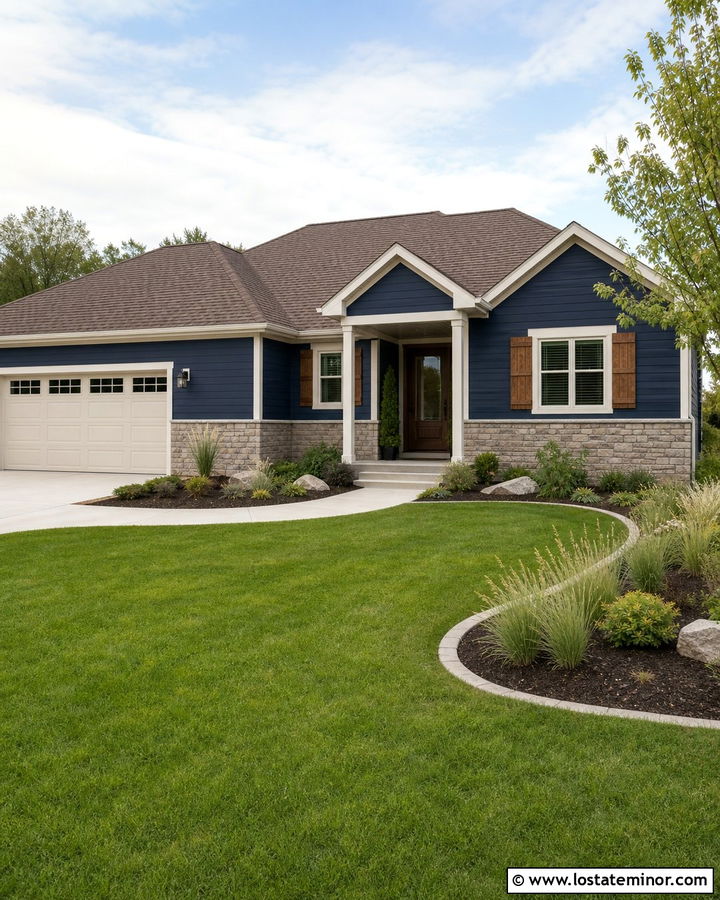 Navy Blue Ranch With Bronze Storm Door - 30 Navy Blue House Design With Storm Door Ideas