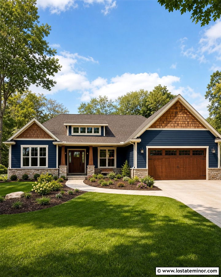 Navy Blue Ranch With Brown Roof Shingles - 30 Navy Blue House Design With Shingles Ideas