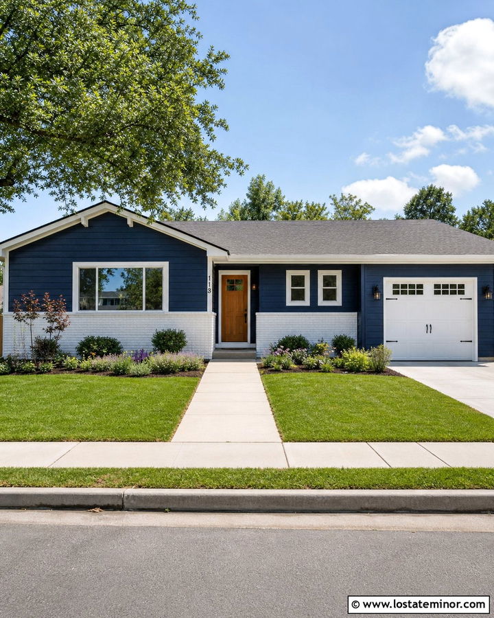 Navy Blue Ranch With White Brick Wainscoting - 30 Navy Blue House Design With Wainscoting Ideas