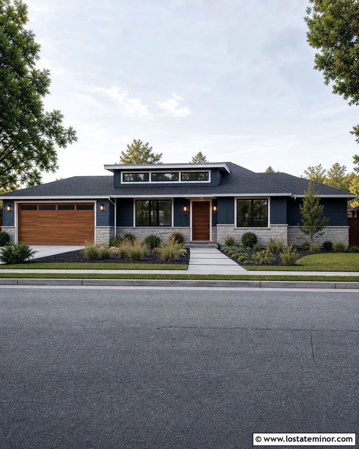 Navy Blue Ranch With Wide Shed Dormer - 30 Navy Blue House Design With Dormers Ideas