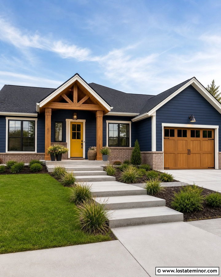 Navy Blue Ranch With Yellow Front Door - 30 Navy Blue House Design With Front Door Ideas