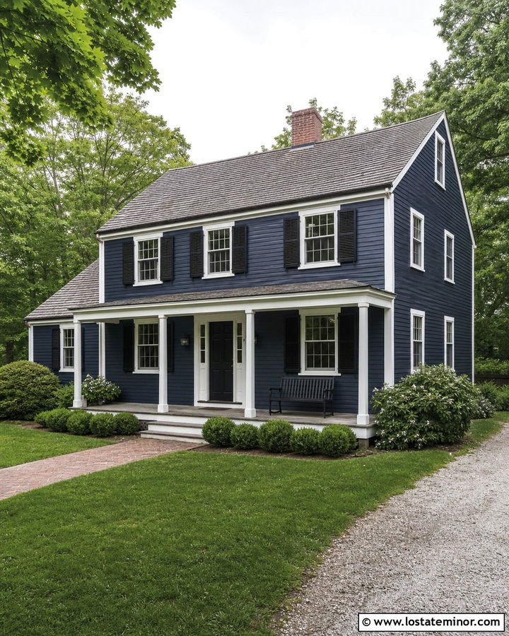 Navy Blue Saltbox House With Black Swing - 30 Navy Blue House Design With Swing Ideas