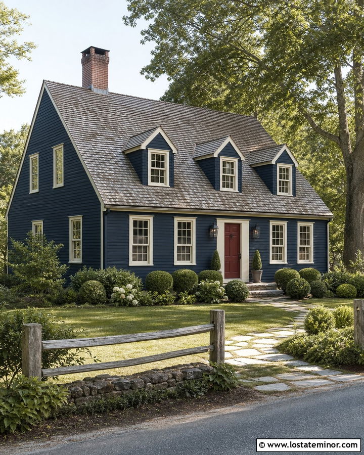 Navy Blue Saltbox With Small Dormers - 30 Navy Blue House Design With Dormers Ideas