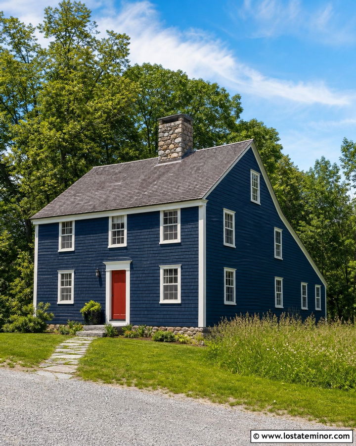 Navy Blue Saltbox With Wood Shingles - 30 Navy Blue House Design With Shingles Ideas