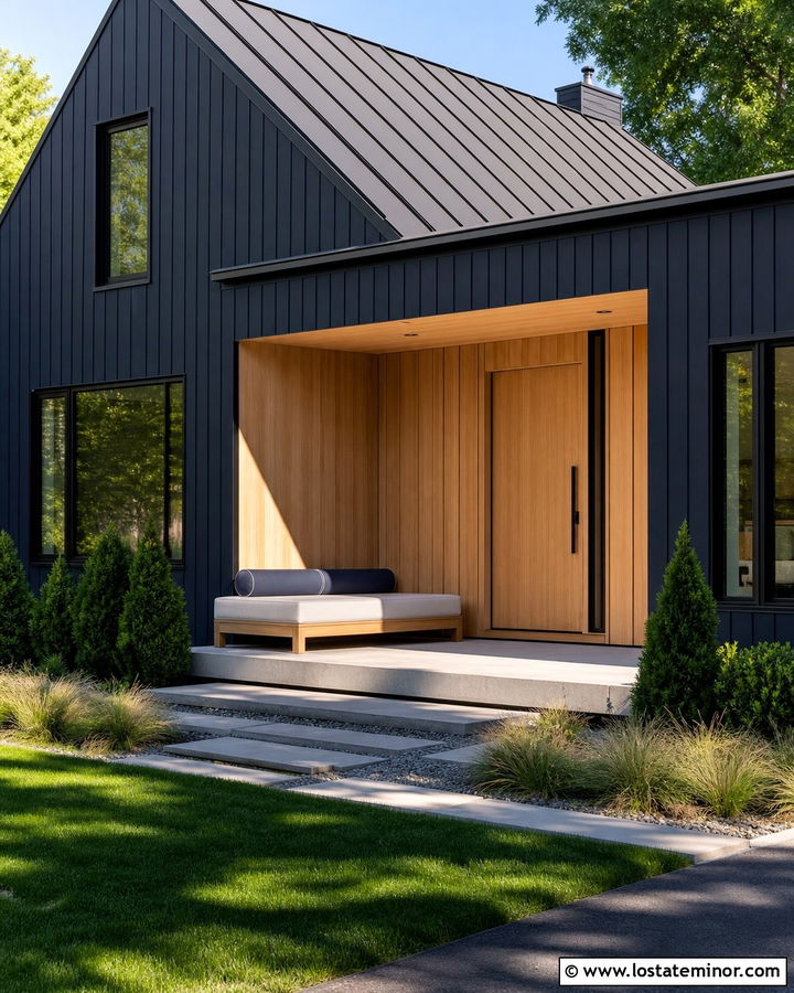 Navy Blue Scandinavian House With Minimal Daybed - 30 Navy Blue House Design With Daybed Ideas