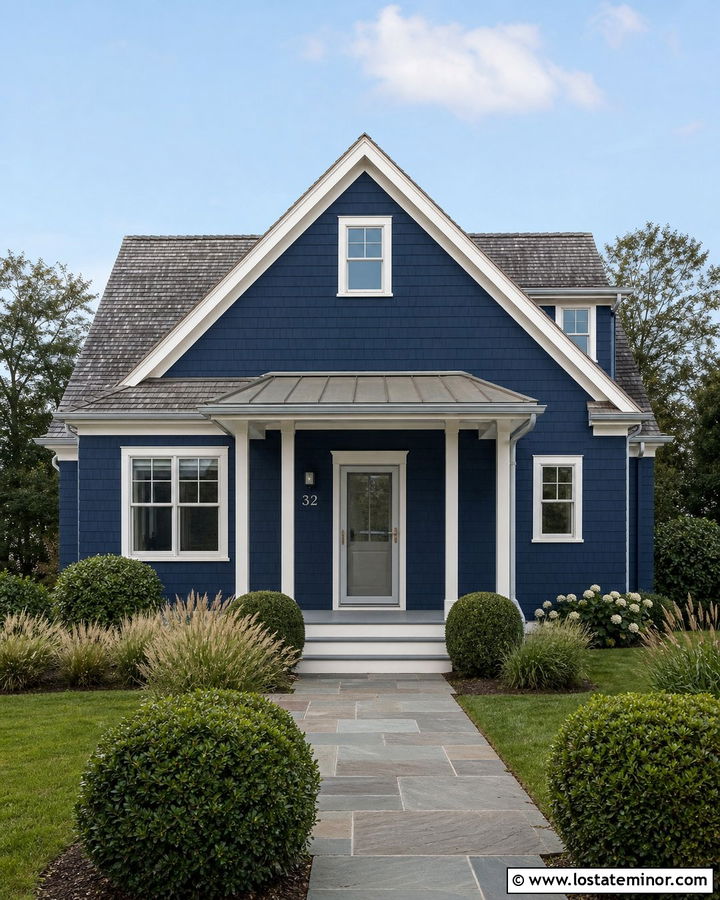 Navy Blue Shingle House With Aluminum Storm Door - 30 Navy Blue House Design With Storm Door Ideas