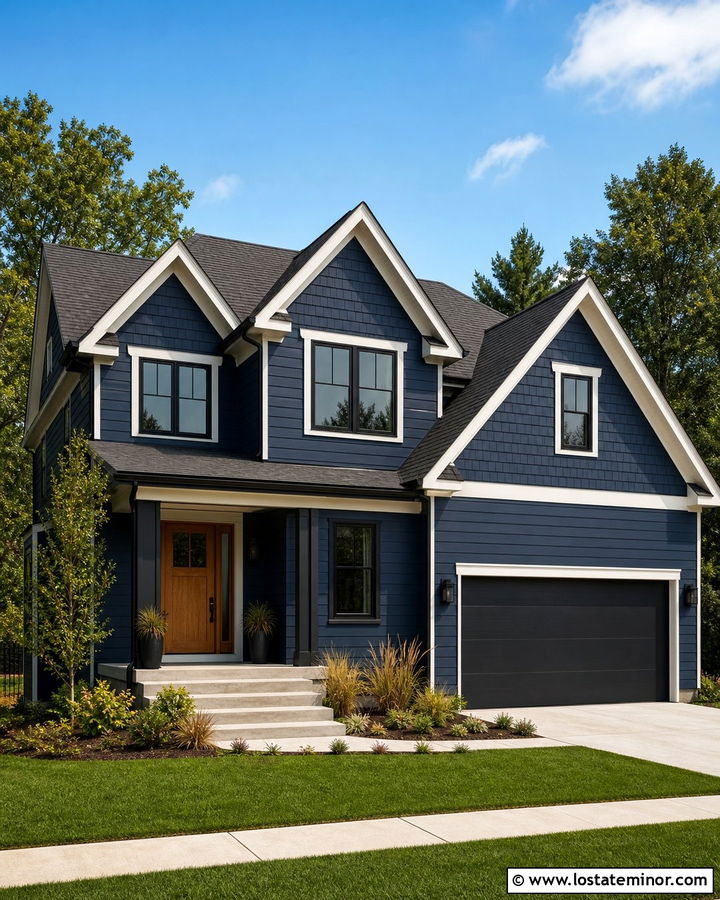 Navy Blue Shingle House With Black Windows - 30 Navy Blue House Design With Shingles Ideas