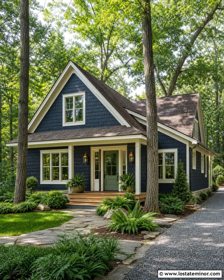 Navy Blue Shingle House With Green Door - 30 Navy Blue House Design With Shingles Ideas