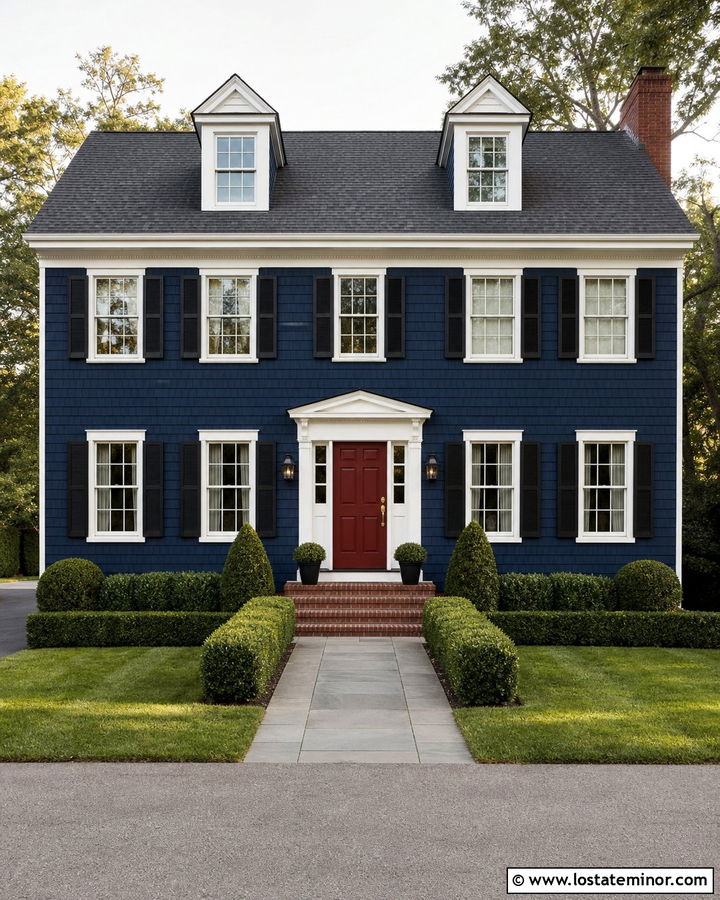 Navy Blue Shingle House With Red Door - 30 Navy Blue House Design With Shingles Ideas