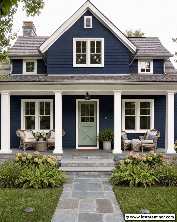 Navy Blue Shingle House With Seafoam Dutch Door - 30 Navy Blue House Design With Dutch Door Ideas