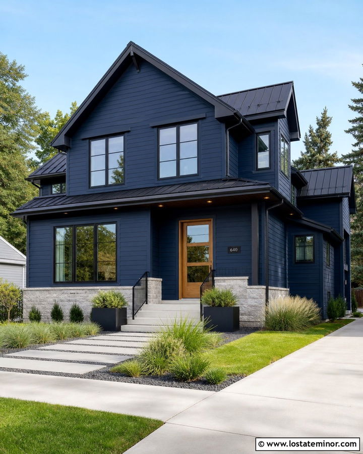 Navy Blue Siding With Black Windows - 30 Navy Blue House Design With Siding Ideas