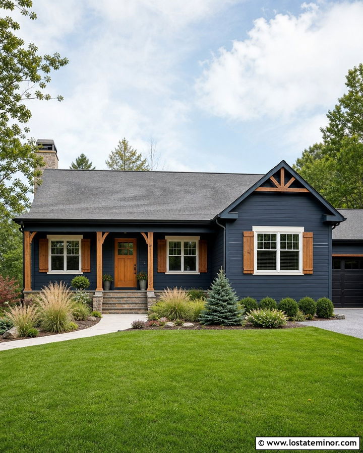 Navy Blue Siding With Cedar Shutters - 30 Navy Blue House Design With Siding Ideas