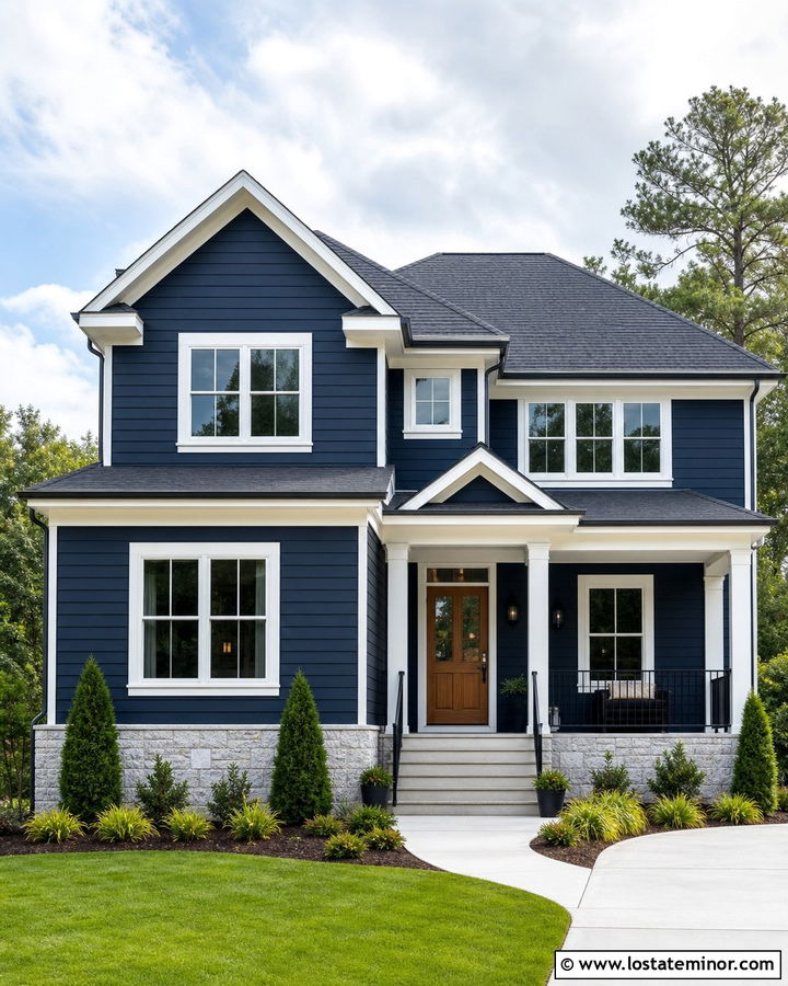 Navy Blue Siding With Charcoal Roof - 30 Navy Blue House Design With Siding Ideas