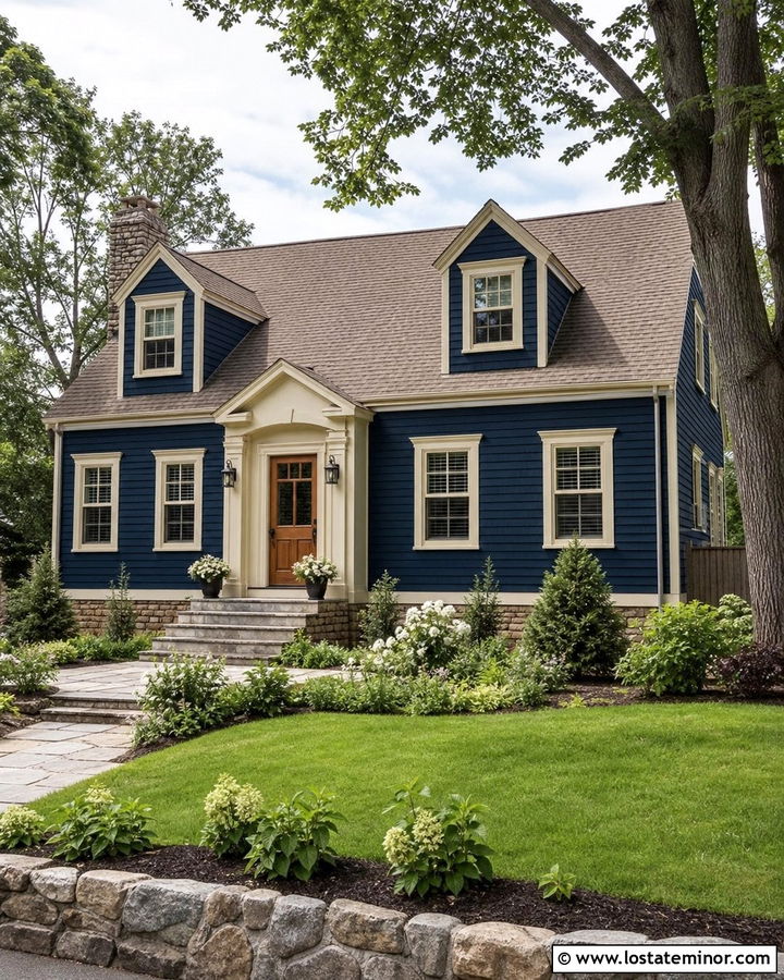 Navy Blue Siding With Cream Trim - 30 Navy Blue House Design With Siding Ideas