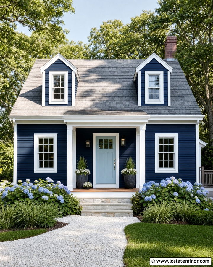 Navy Blue Siding With Light Blue Door - 30 Navy Blue House Design With Siding Ideas