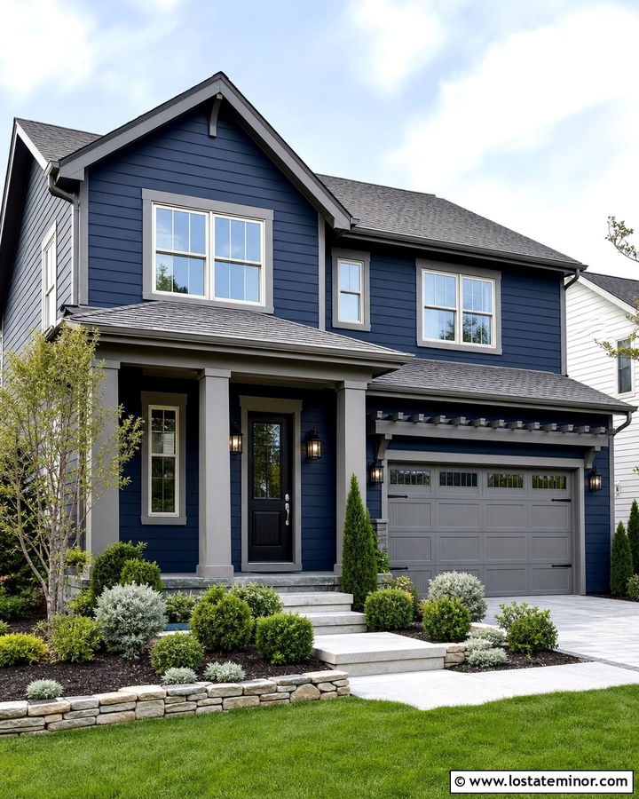 Navy Blue Siding With Light Gray Trim - 30 Navy Blue House Design With Siding Ideas