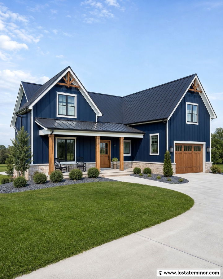 Navy Blue Siding With Metal Roof - 30 Navy Blue House Design With Siding Ideas