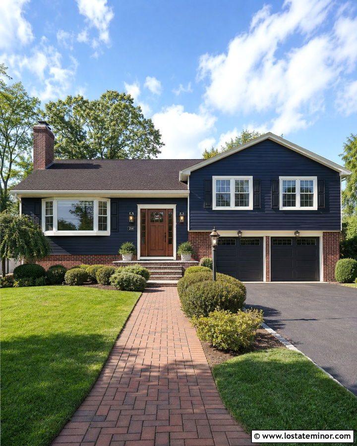 Navy Blue Siding With Red Brick - 30 Navy Blue House Design With Siding Ideas