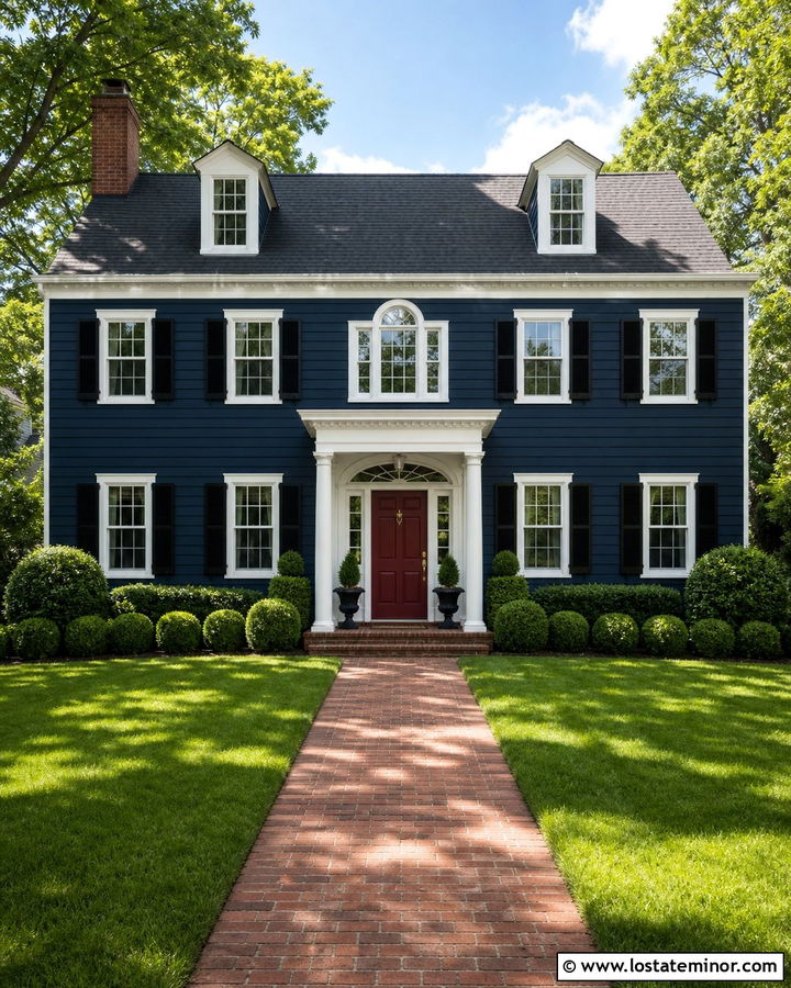 Navy Blue Siding With Red Front Door - 30 Navy Blue House Design With Siding Ideas