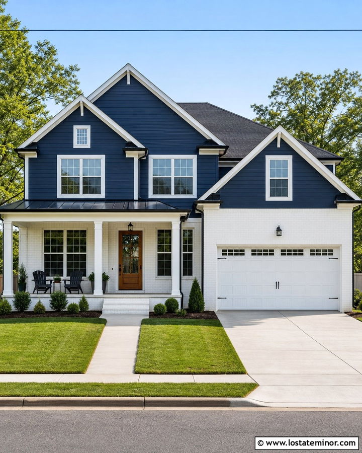 Navy Blue Siding With White Brick - 30 Navy Blue House Design With Siding Ideas