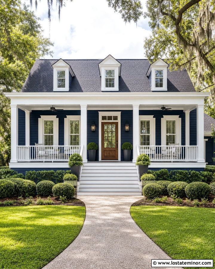 Navy Blue Siding With White Porch - 30 Navy Blue House Design With Siding Ideas