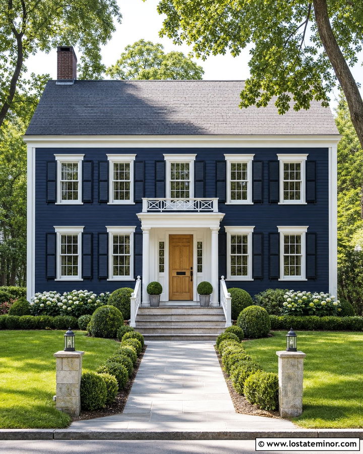 Navy Blue Siding With White Window Frames - 30 Navy Blue House Design With Siding Ideas