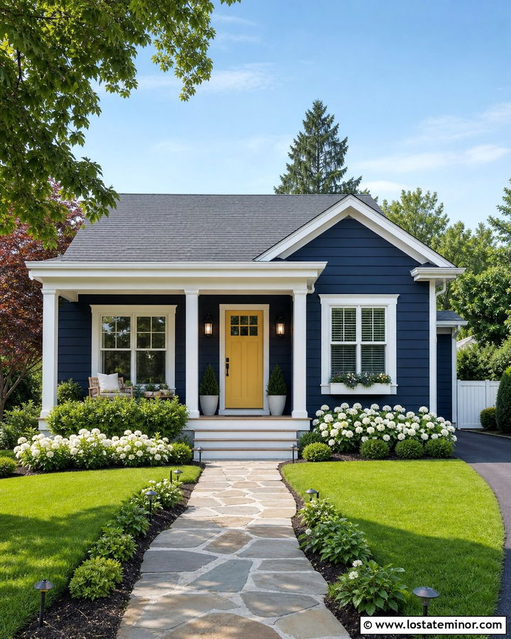 Navy Blue Siding With Yellow Front Door - 30 Navy Blue House Design With Siding Ideas