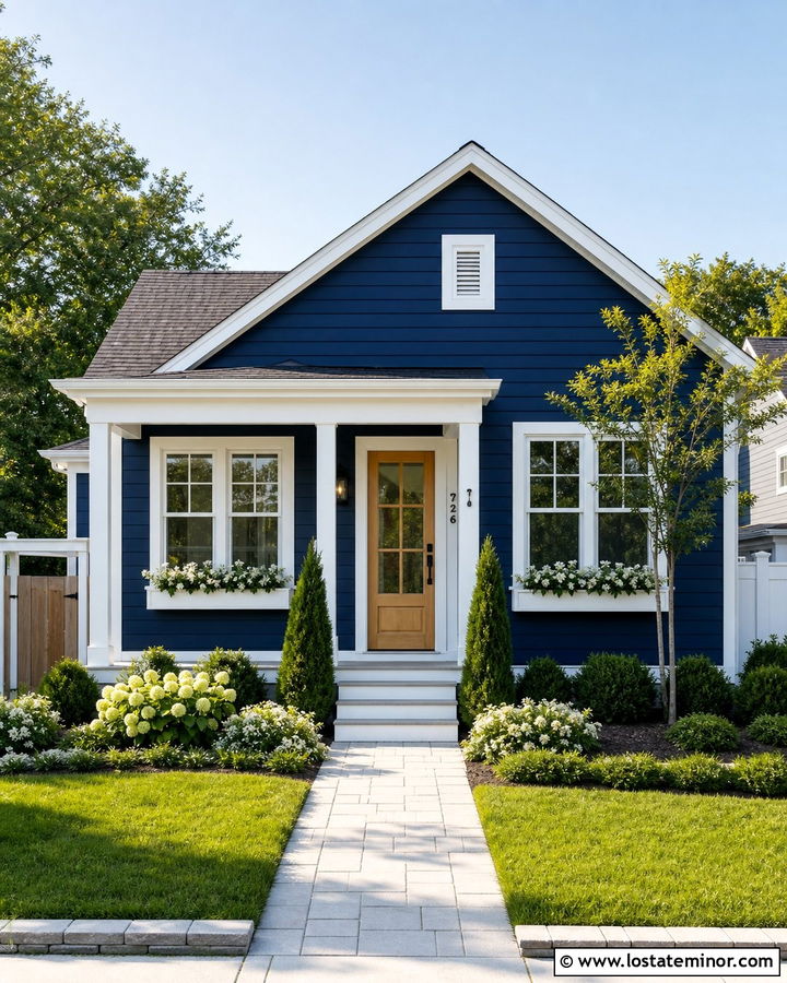 Navy Blue Small House With Vertical Landscaping - 30 Navy Blue House Design With Landscaping Ideas