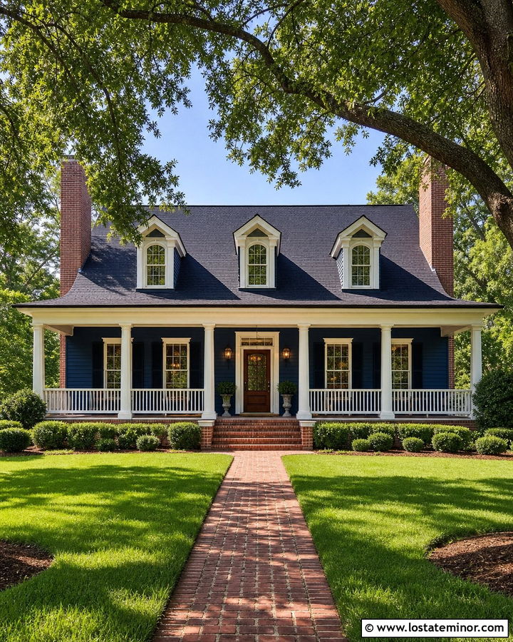 Navy Blue Southern House With Double Chimneys - 30 Navy Blue House Design With Chimney Ideas