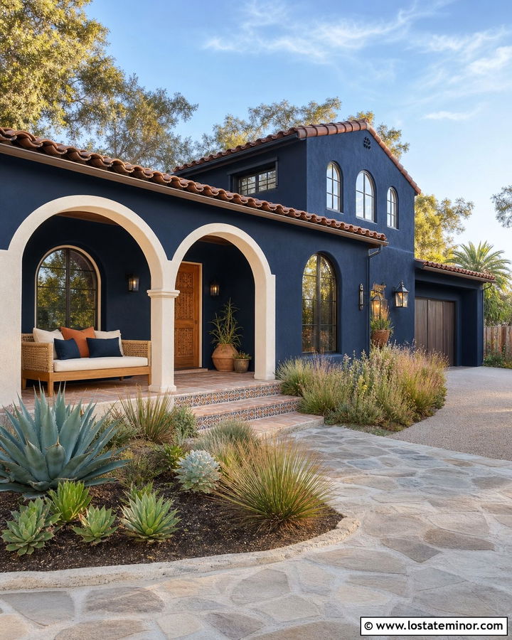 Navy Blue Spanish Revival With Woven Daybed - 30 Navy Blue House Design With Daybed Ideas