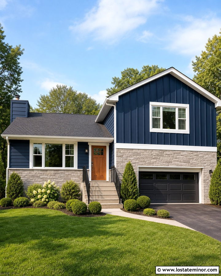 Navy Blue Split Level With Gables - 30 Navy Blue House Design With Gables Ideas