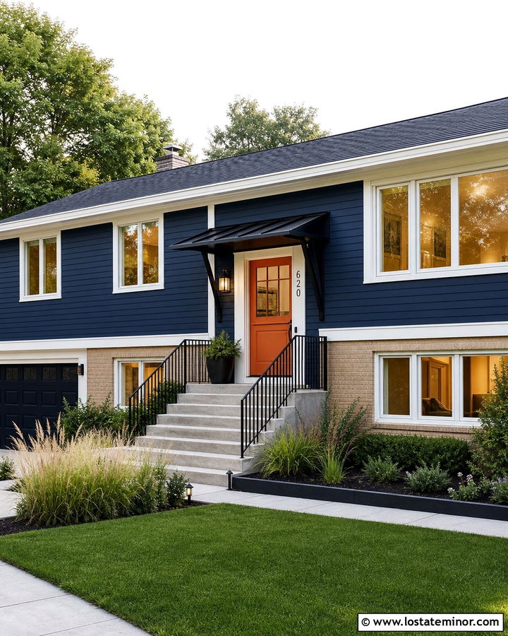 Navy Blue Split Level With Orange Dutch Door - 30 Navy Blue House Design With Dutch Door Ideas