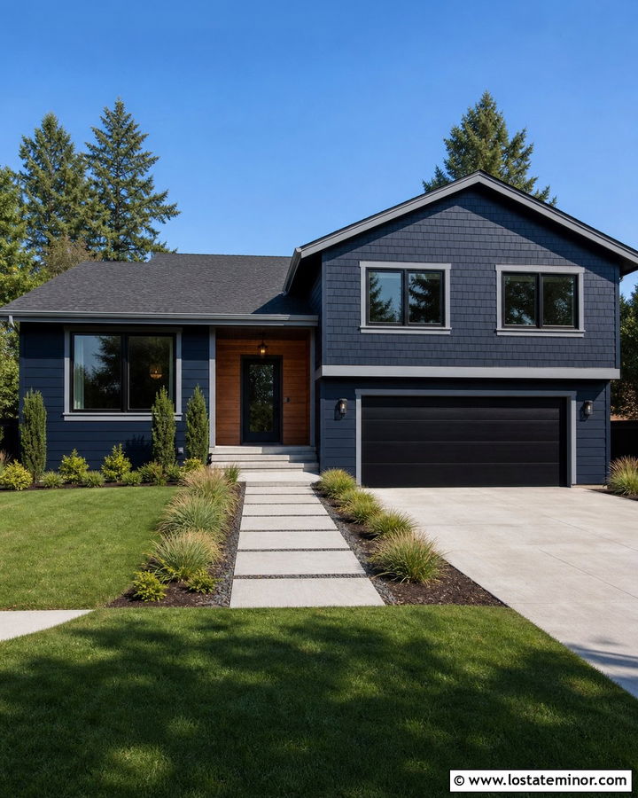 Navy Blue Split Level With Shingle Siding - 30 Navy Blue House Design With Shingles Ideas