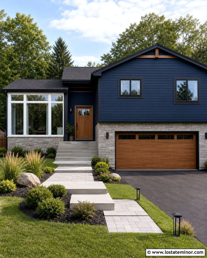 Navy Blue Split Level With Sunroom Addition - 30 Navy Blue House Design With Sunroom Ideas