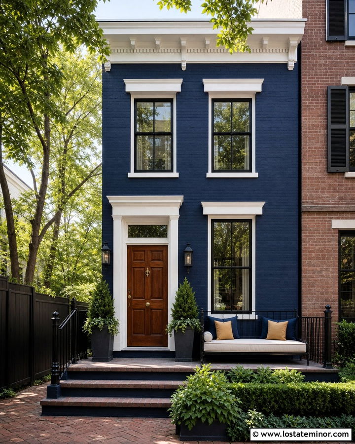 Navy Blue Townhouse With Narrow Daybed - 30 Navy Blue House Design With Daybed Ideas