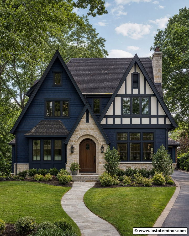 Navy Blue Tudor With Shingle Roof - 30 Navy Blue House Design With Shingles Ideas