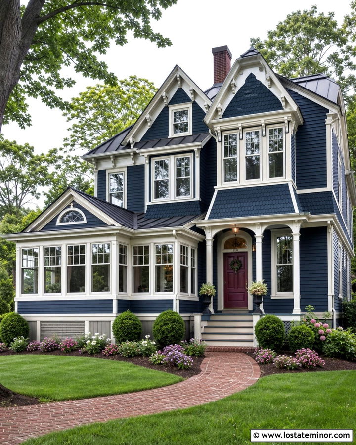 Navy Blue Victorian House With Sunroom - 30 Navy Blue House Design With Sunroom Ideas